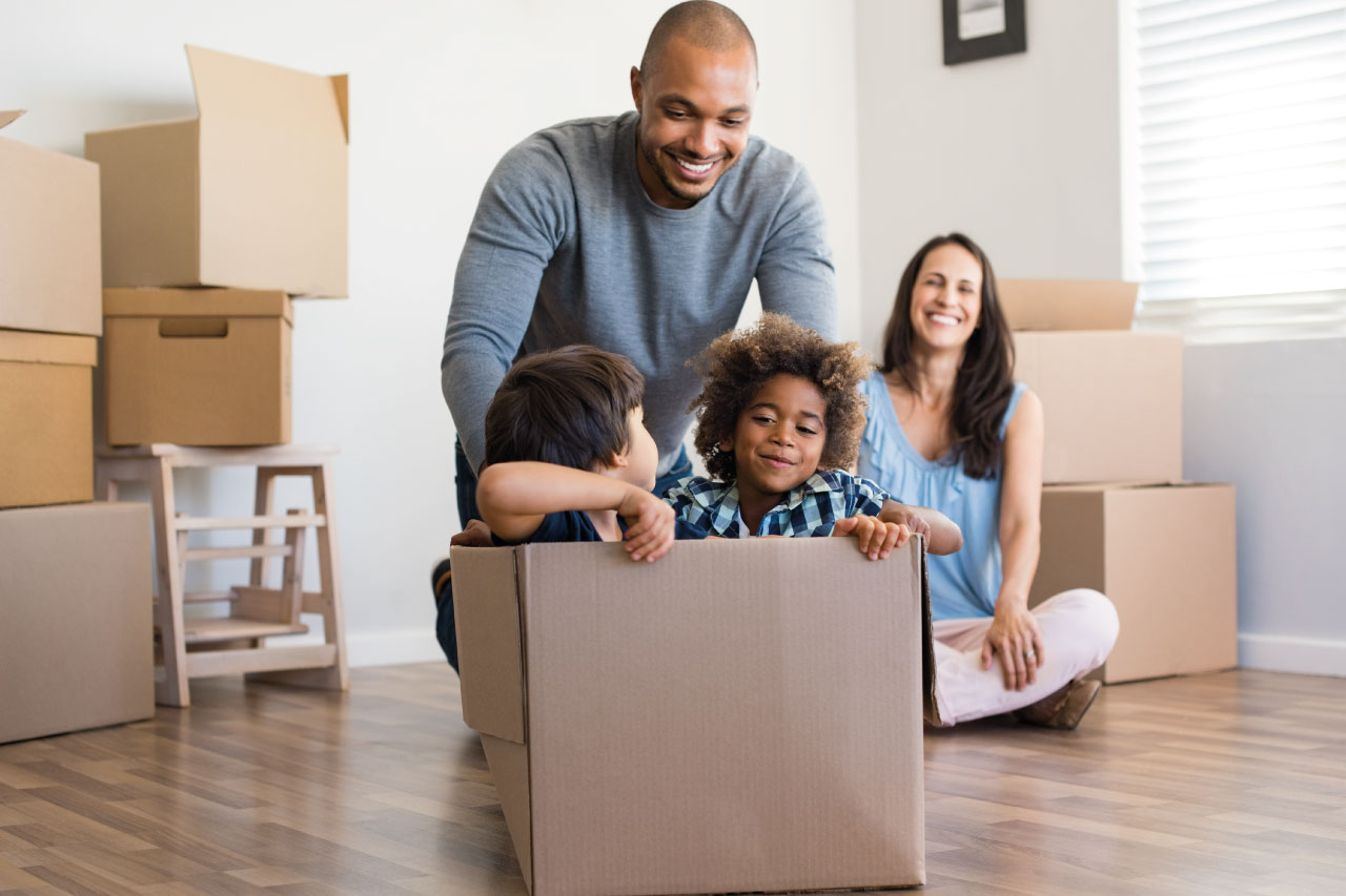 family in their new home